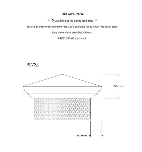 Pier Cap sale specifications and size